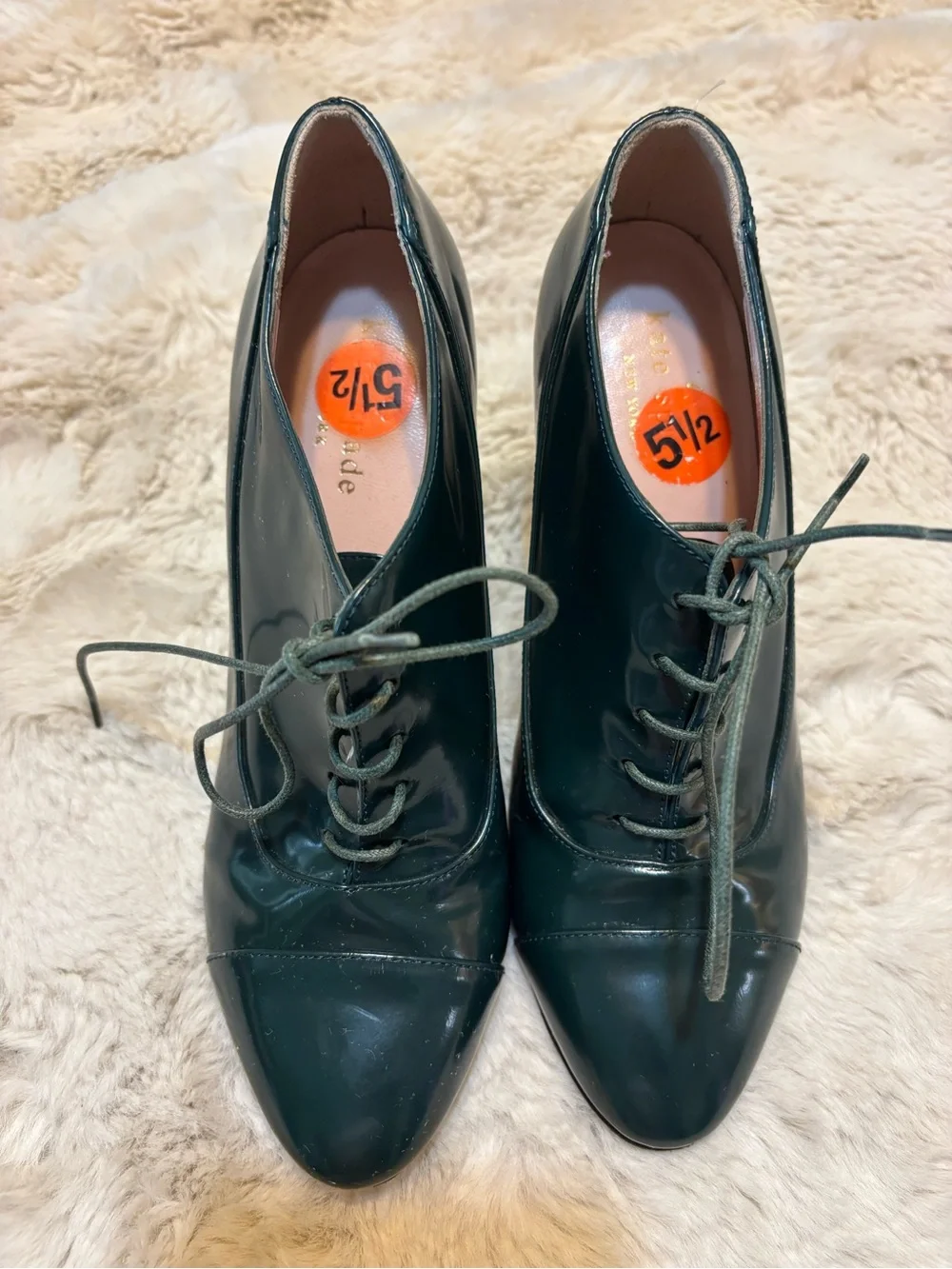 Kate Spade New York Green Patent Leather Lace Up Heels 5.5 W Made Italy